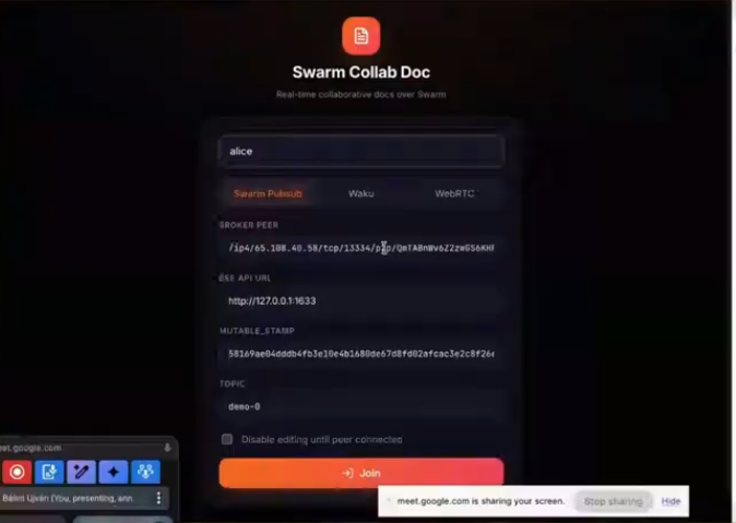 Swarm Collab document editing demo